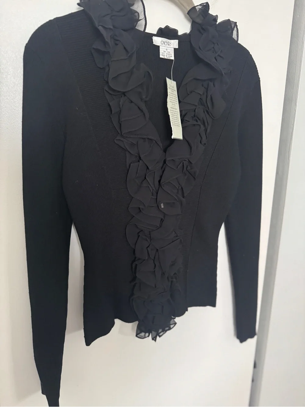 Cache Black Ruffle-Front Silk Blend Cardigan - Picture 6 of 6
